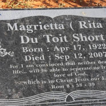 SHORT Magrietta Du Toit 1922-2007