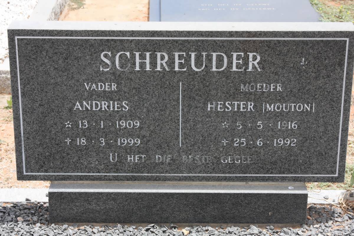 SCHREUDER Andries 1909-1999 &amp; Hester MOUTON 1916-1992
