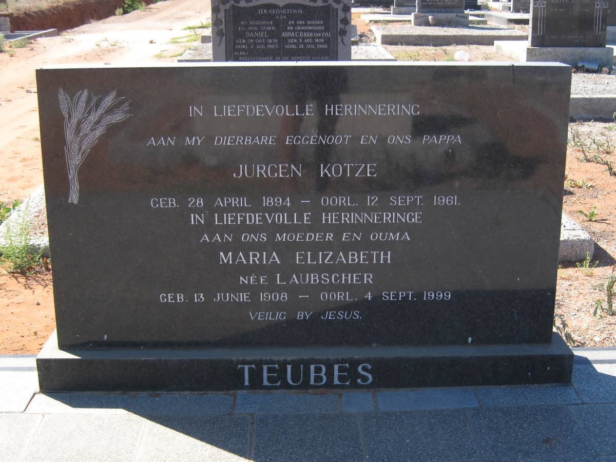 TEUBES Jurgen Kotze 1894-1961 &amp; Maria Elizabeth LAUBSCHER 1908-1999