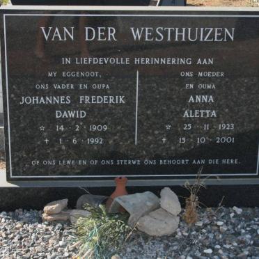 WESTHUIZEN Johannes Frederik Dawid, van der 1909-1976 &amp; Anna Aletta 1923-2001