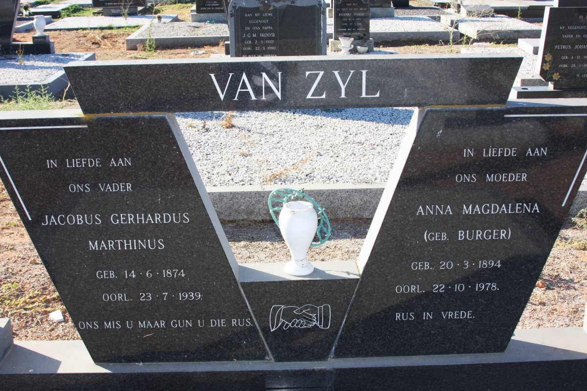 ZYL  Jacobus Gerhardus Marthinus, van 1874-1939 &amp; Anna Magdalena BURGER 1894-1978