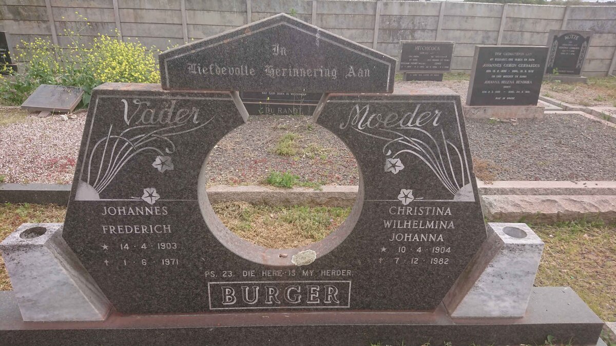 BURGER Johannes Frederich 1903-1971 &amp; Christina Wilhelmina Johanna 1904-1982
