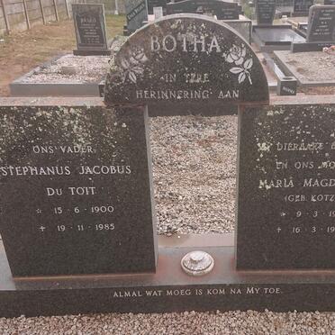 BOTHA Stephanus Jacobus Du Toit 1900-1985 &amp; Maria Magdalena KOTZE 1912-1983