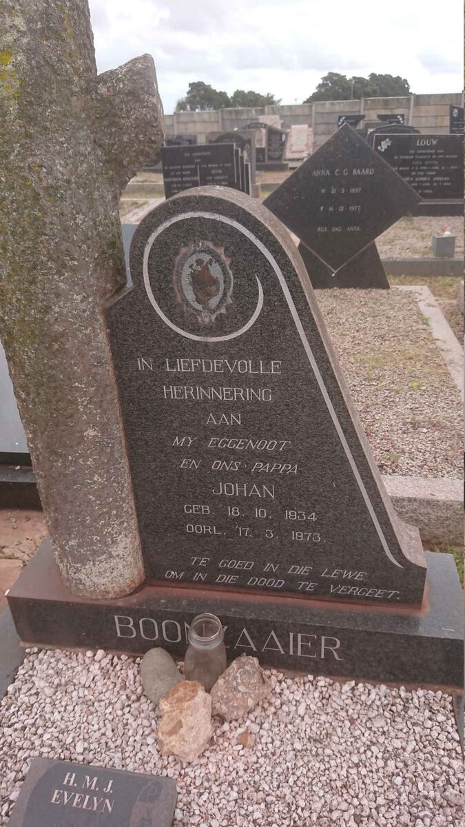 BOONZAAIER Johan 1934-1973 &amp; H.M.J. EVELYN 1928-2007