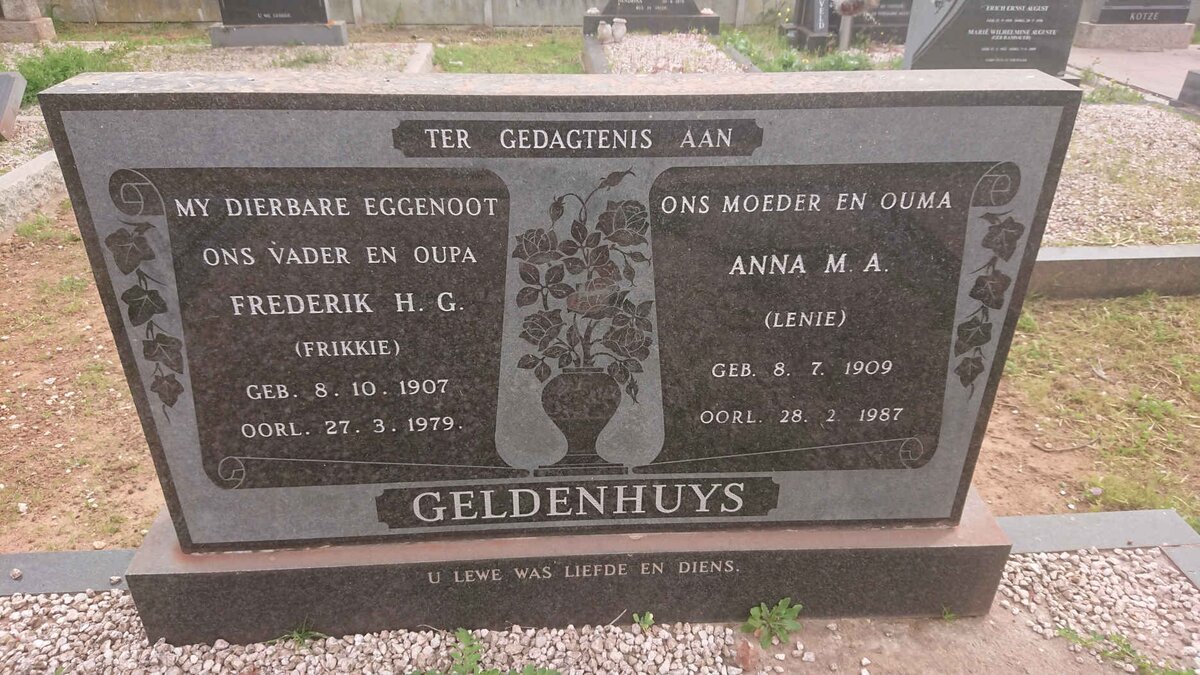 GELDENHUYS Frederik H.G. 1907-1979 &amp; Anna M.A. 1909-1987