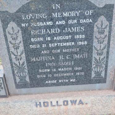 HOLLOWAY Richard James 1895-1968 &amp; Martina H.C. SADIE 1901-1972