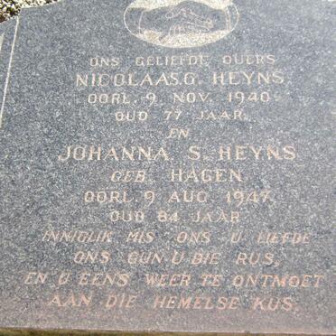 HEYNS Nicolaas  -1940 &amp; Johanna S. HAGEN  -1947 