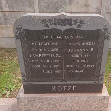KOTZE Lambertus S.J. 1908-1974 &amp; Johanna B. UYS 1904-1993