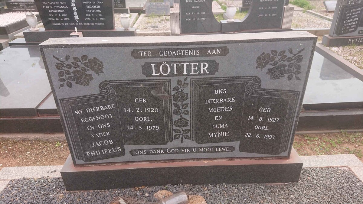 LOTTER Jacob Philippus 1920-1979 &amp; Mynie 1927-1997