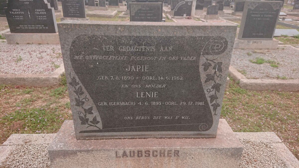 LAUBSCHER Japie 1890-1962 &amp; Lenie GERSBACH 1893-1981