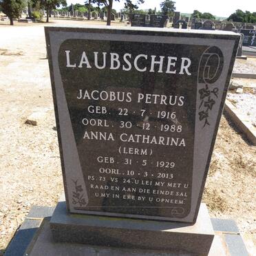LAUBSCHER Jacobus Petrus 1916-1988 &amp; Anna Catharina LERM 1929-2013