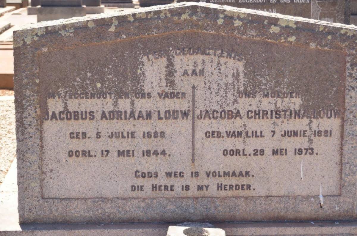 LOUW Jacobus Adriaan 1888-1944 &amp; Jacoba Christina VAN LILL 1891-1973