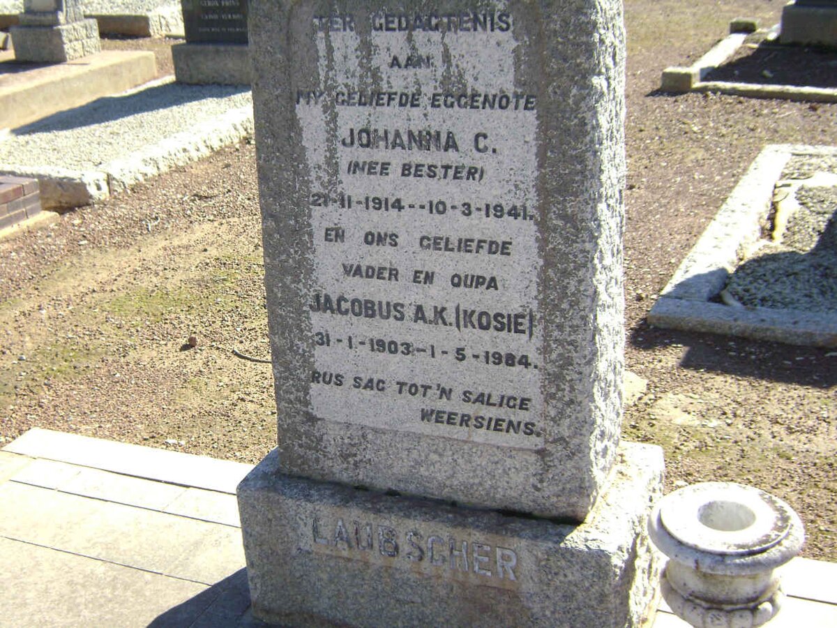 LAUBSCHER Jacobus A.K. 1903-1984 &amp; Johanna C. BESTER 1914-1941