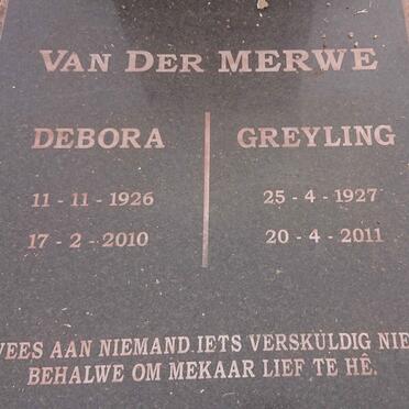 MERWE Greyling, van der 1927-2011 &amp; Debora 1926-2010
