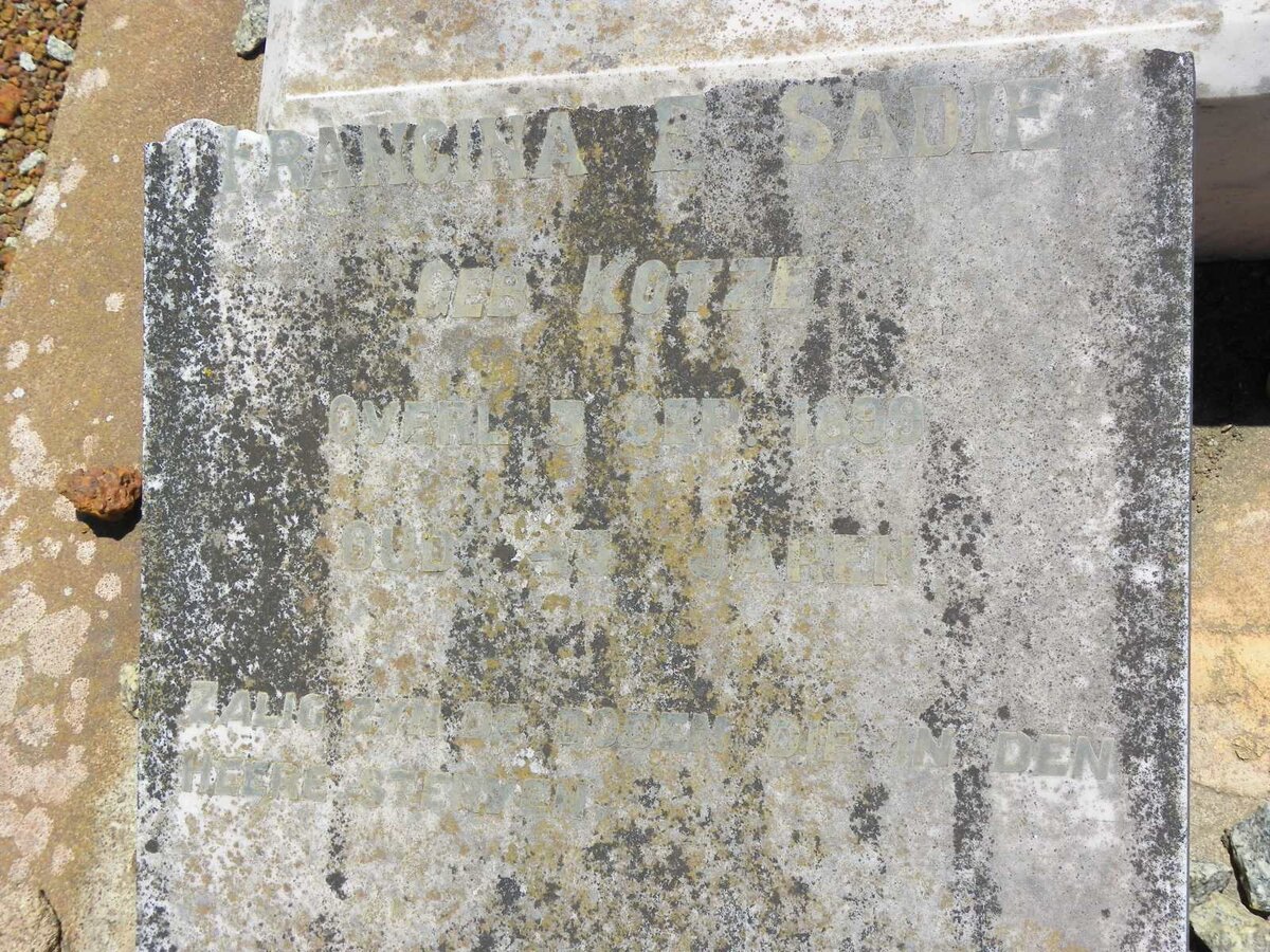 SADIE Francina E. nee KOTZE -1899