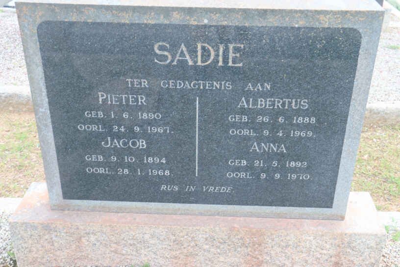 SADIE Albertus 1888-1969 :: SADIE Pieter 1890-1967 :: SADIE Jacob 1894-1968  SADIE Anna 1892-1970