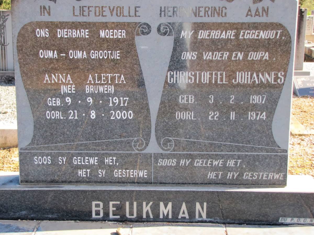 BEUKMAN Christoffel Johannes 1907-1974 &amp; Anna Aletta BRUWER 1917-2000