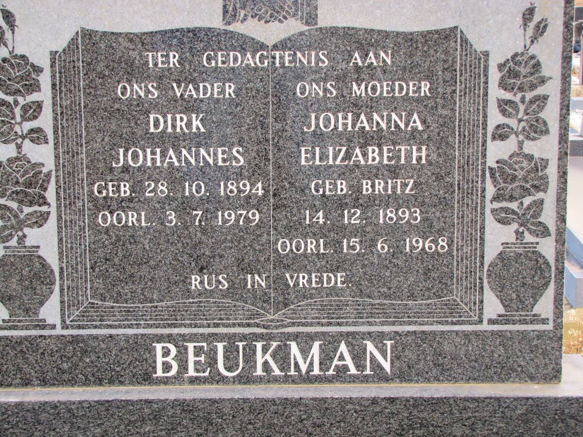 BEUKMAN Dirk Johannes 1894-1979 &amp; Johanna Elizabeth BRITZ 1893-1968