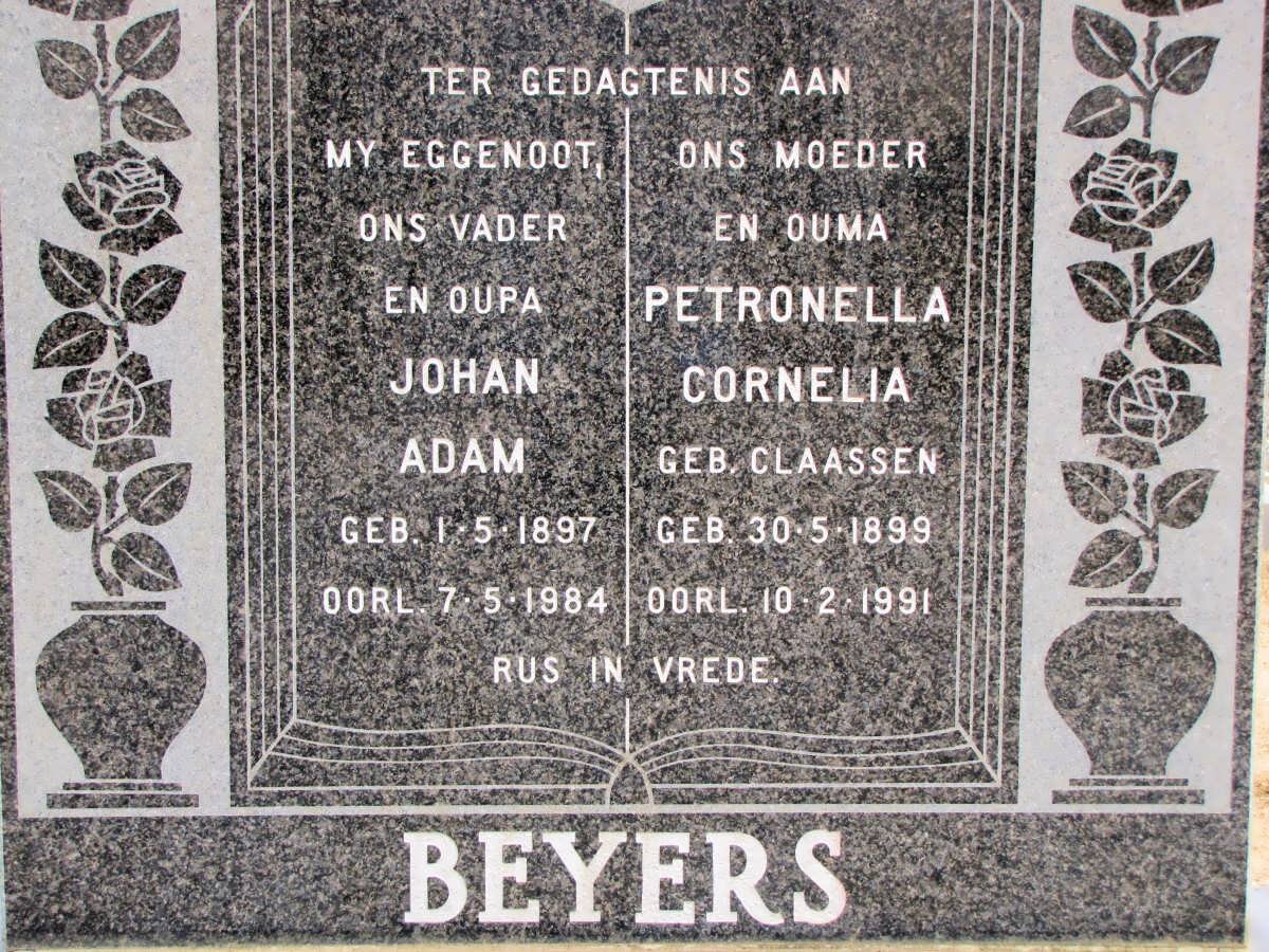BEYERS Johan Adam 1897-1984 &amp; Petronella Cornelia CLAASSEN 1899-1991