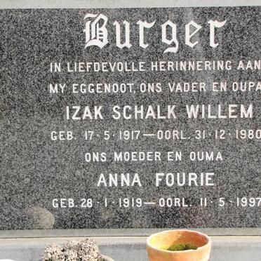BURGER Izak Schalk Willem 1917-1980 &amp; Anna Fourie 1919-1997
