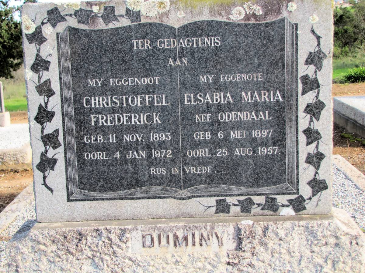 DUMINY Christoffel Frederick 1893-1972 &amp; Elsabia Maria ODENDAAL 1897-1957