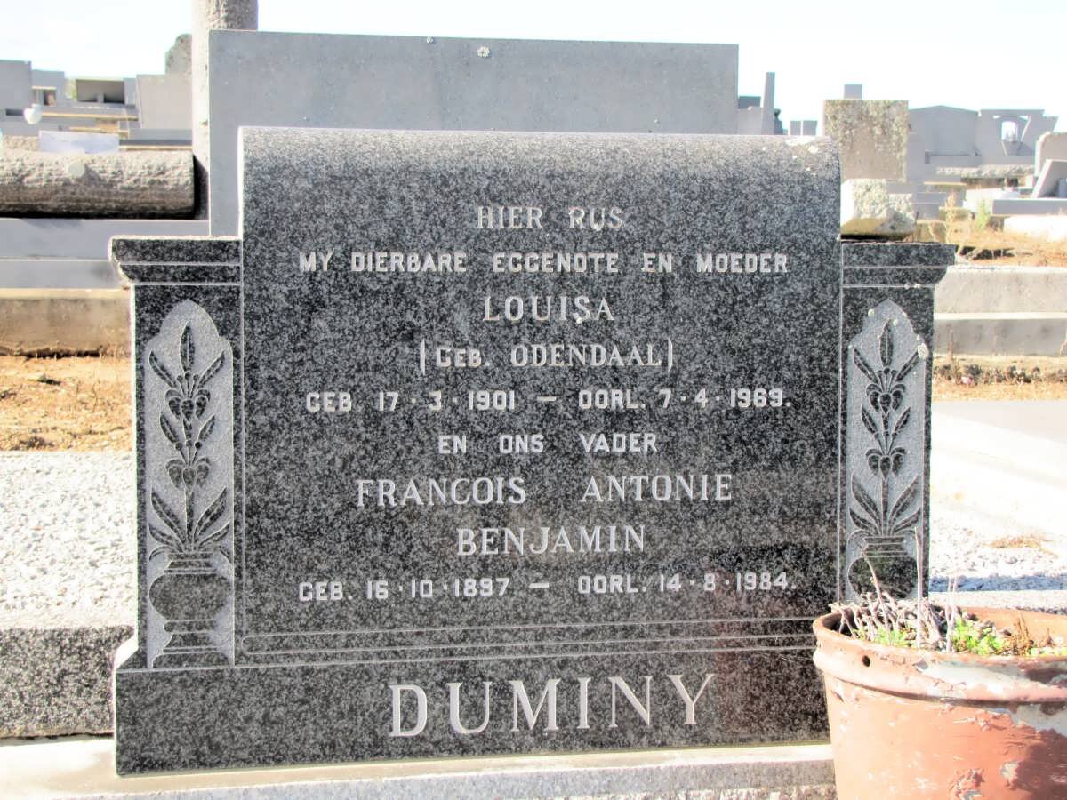 DUMINY Francois Antonie Benjamin 1897-1984 &amp; Louisa ODENDAAL 1901-1969