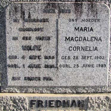 FRIEDMAN Wolfe 1889-1964 &amp; Maria Magdalena Cornelia 1902-1989