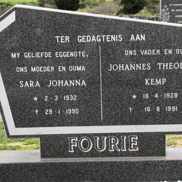 FOURIE Johannes Theordorus Kemp 1928-1991 &amp; Sara Johanna 1932-1990