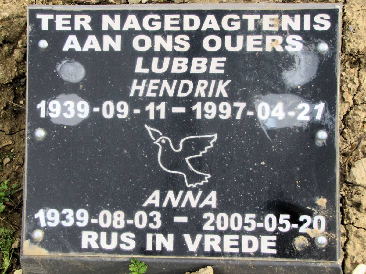 LUBBE Hendrik 1939-1997 &amp; Anna 1939-2005