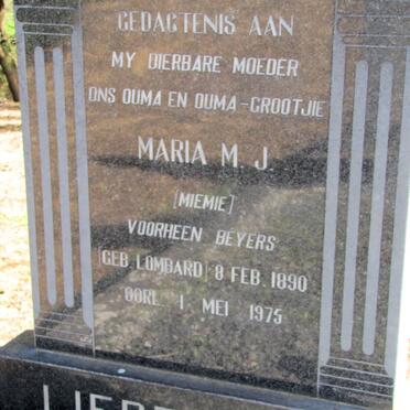 LIEBENBERG Maria M.J. voorheen BEYERS nee LOMBARD 1890-1975