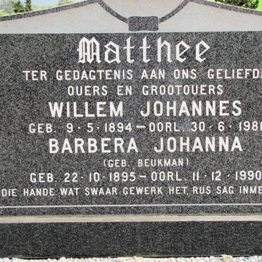 MATTHEE Willem Johannes 1894-1981 &amp; Barbera Johanna BEUKMAN 1895-1990