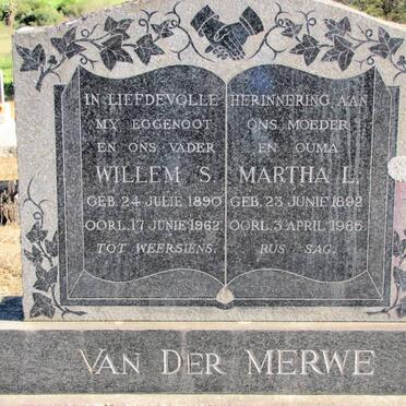 MERWE Willem S., van der 1890-1962 &amp; Martha L. 1892-1985