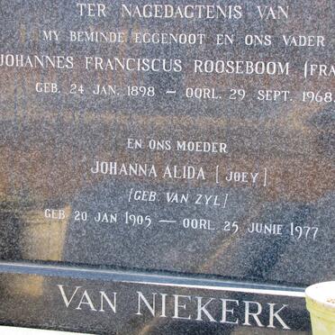 NIEKERK Johannes Franciscus Rooseboom, van 1898-1968 &amp; Johanna Alida van ZYL 1905-1977