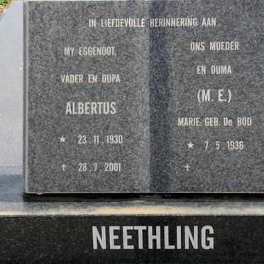 NEETHLING Albertus 1930-2001 &amp; Marie E. De BOD 1936-