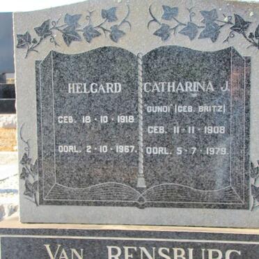 RENSBURG Helgard, van 1918-1967 &amp; Catharina J. BRITZ 1908-1979