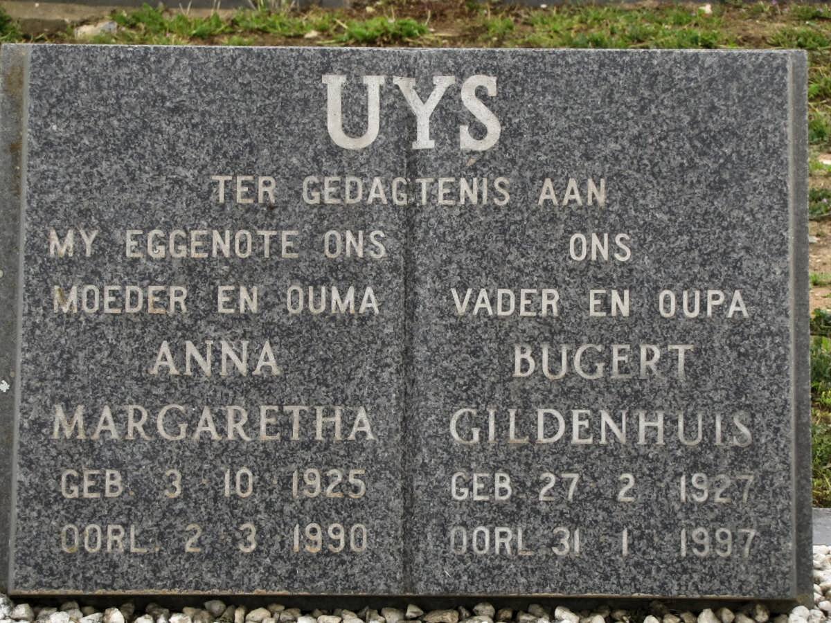 UYS BUGERT Gildenhuis 1927-1997 &amp; Anna Margaretha 1925-1990