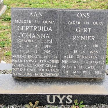 UYS Gert Rynier 1916-1988 &amp; Gertruida Johanna LOOTS 1919-1986