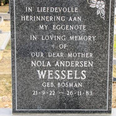 WESSELS Nola Andersen nee BOSMAN 1922-1983