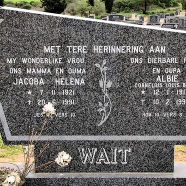 WAIT Cornelius Louis Botha 1917-1996 &amp; Jacoba Helena 1921-1991
