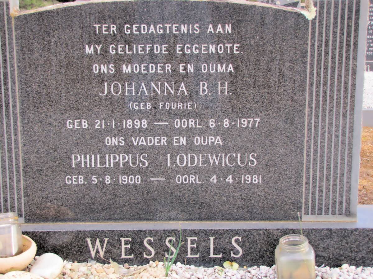 WESSELS Philippus Lodewicus 1900-1981 &amp; Johanna B.H. FOURIE 1898-1977