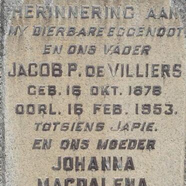 VILLIERS Jacob P., de 1878-1953 &amp; Johanna Magdalena 1890-1970