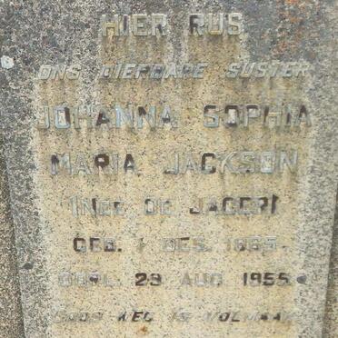 JACKSON Johanna Sophia Maria nee DE JAGER 1865-1955