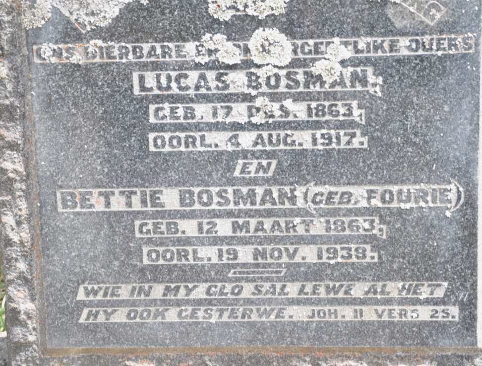 BOSMAN Lucas 1863-1917 &amp; Bettie FOURIE 1863-1939