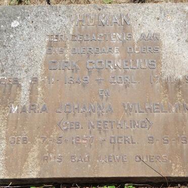 HUMAN Dirk Cornelius 1849-1935 &amp; Maria Johanna Wilhelmina NEETHLING 1857-1935