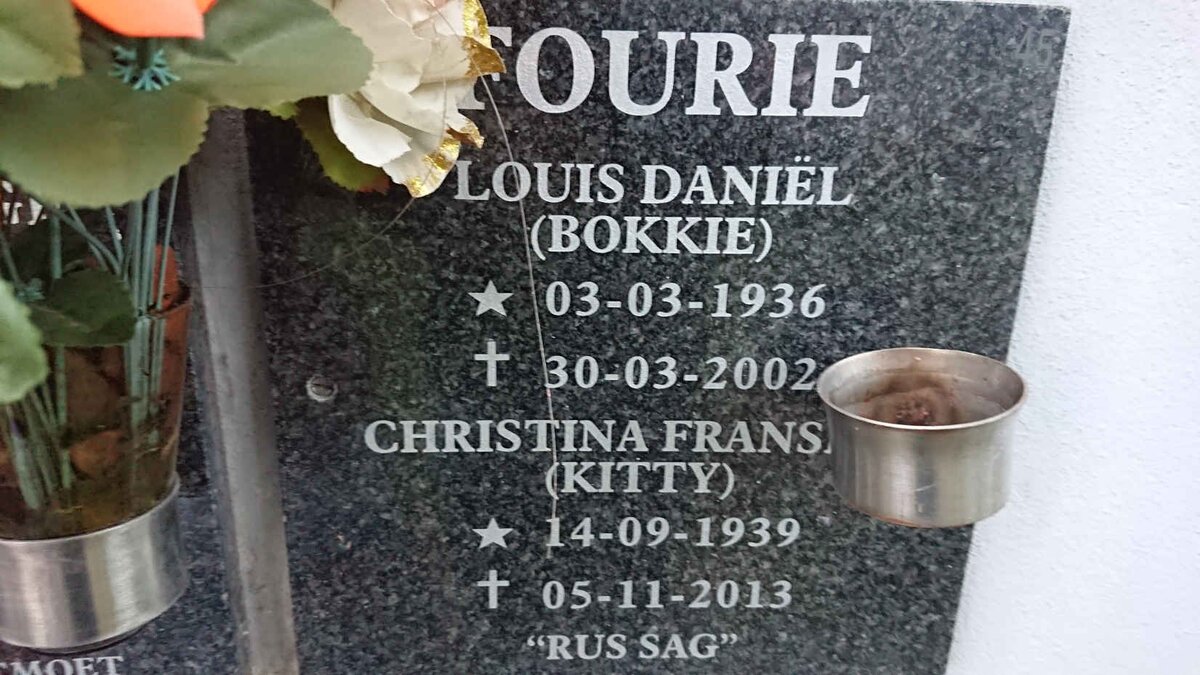 FOURIE Louis Daniël 1936-2002 &amp; Christina Frans? 1939-2013