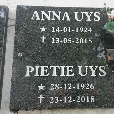 UYS Pietie 1926-2018 &amp; Anna 1924-2015
