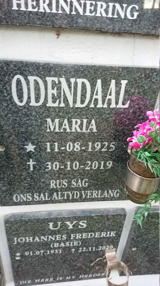 ODENDAAL Maria 1925-2019