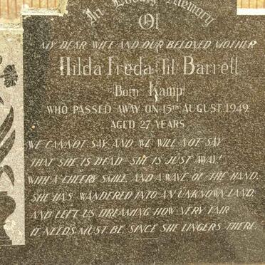 BARRETT Hilda Freda nee KAMP -1949