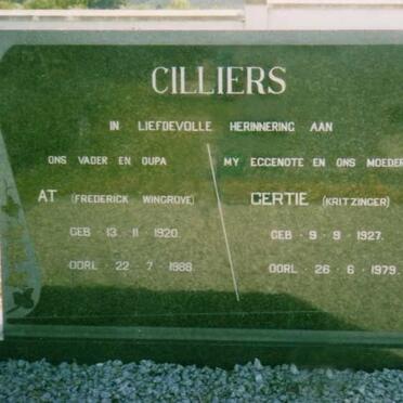 CILLIERS Frederick Wingrove 1920-1988 &amp; Gertie KRITZINGER 1927-1979