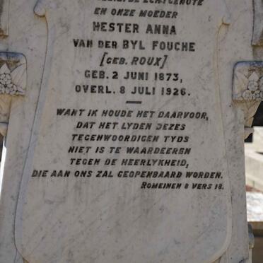 FOUCHE Hester Anna van der Byl nee ROUX 1873-1926